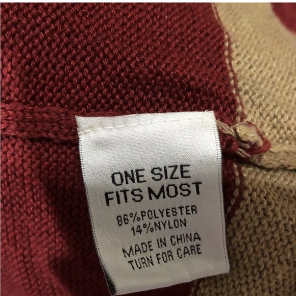 Jamie Gries Sweater Wrap Maroon Black & Camel Poncho - Picture 5 of 6